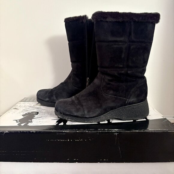 KHOMBU | Black Suede Faux Fur Lined Winter Boot | Mid-Calf | Size 10 | RARE - Picture 3 of 8